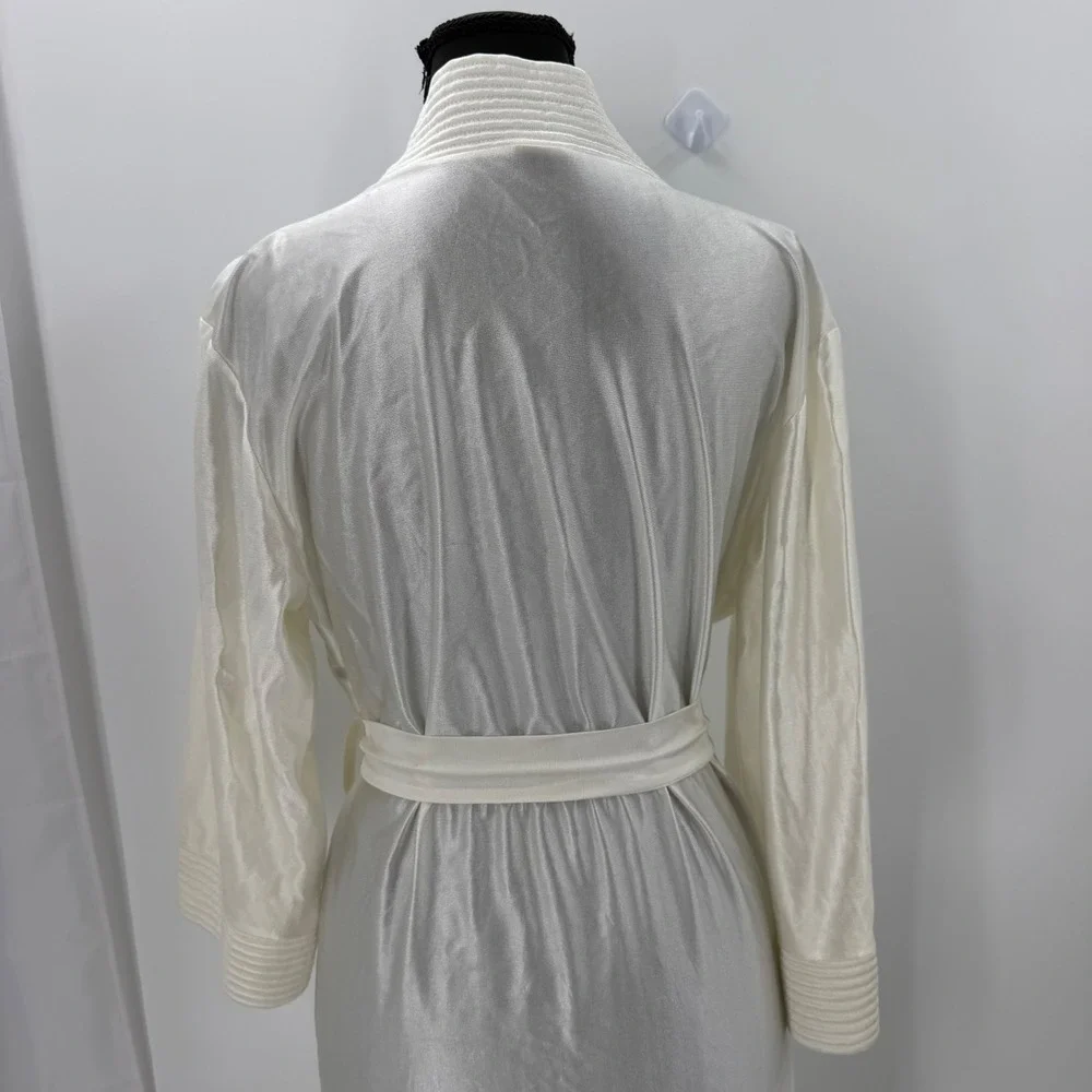 Vintage Montgomery Ward Ivory Satin Robe Long Peignoir Belted Bridal Lingerie